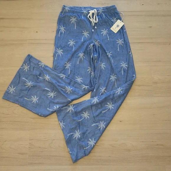 PJ Salvage Blue Palm Tree Lounge Pants NWT - Picture 2 of 6